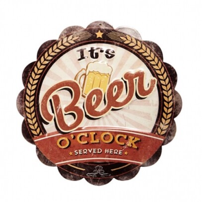 Placa Decorativa em Metal Beer O'Clock