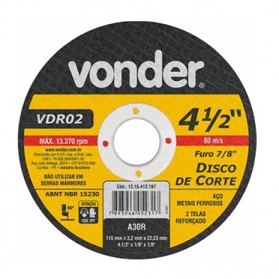 Disco de Corte 115 x 3,2 x 22,23mm VDR02 Vonder