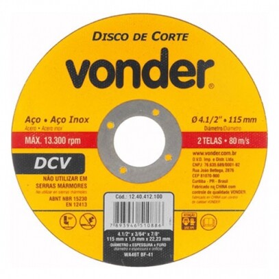 Disco de Corte 115 x 1,0 x 22,23mm DCV Vonder