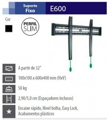Suporte de Parede Fixo para TV LCD/LED/PLASMA/3D - de 32 a 60' ELG Pedestais MOD-E600