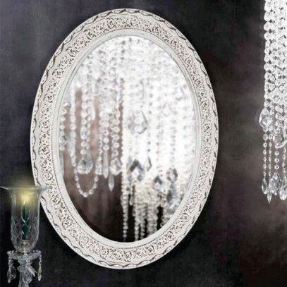 Espelho Oval Bisot Pequeno Branco Provenal Ornamental Art Design